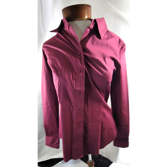 New York & Co Womens Small Purplish Red Semi Fitted Dress Button Up Shirt NWT - Picture 2 of 6